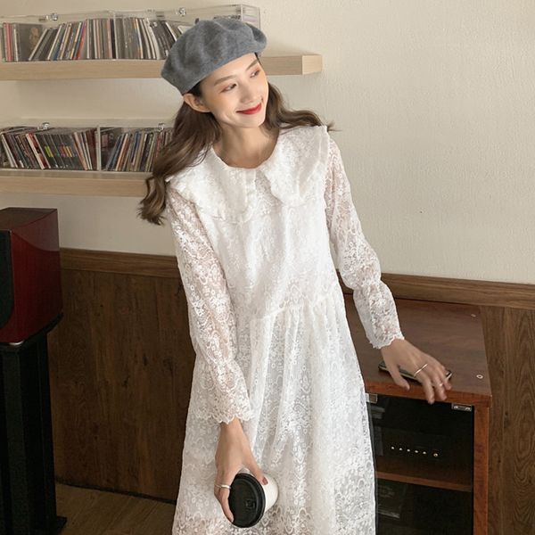 women's t-shirt in the spring of girl han sweet french edition dressed as doll collar lace temperament render dress hlud, White
women's t-shirt in the spring of girl han sweet french edition dressed as doll collar lace temperament render dress hlud, White