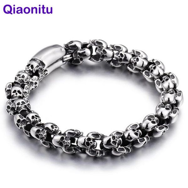 link, chain 12mm heavy punk shiny matte skull bracelets hiphop men stainless steel charm biker brecelets male gothic jewelry, Black
link, chain 12mm heavy punk shiny matte skull bracelets hiphop men stainless steel charm biker brecelets male gothic jewelry, Black