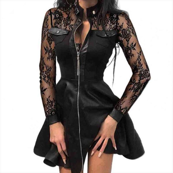 fashion lace long sleeve zipper women skirts pocket large hem faux leather mini dress womens clothing vestidos 5xl, Black
fashion lace long sleeve zipper women skirts pocket large hem faux leather mini dress womens clothing vestidos 5xl, Black