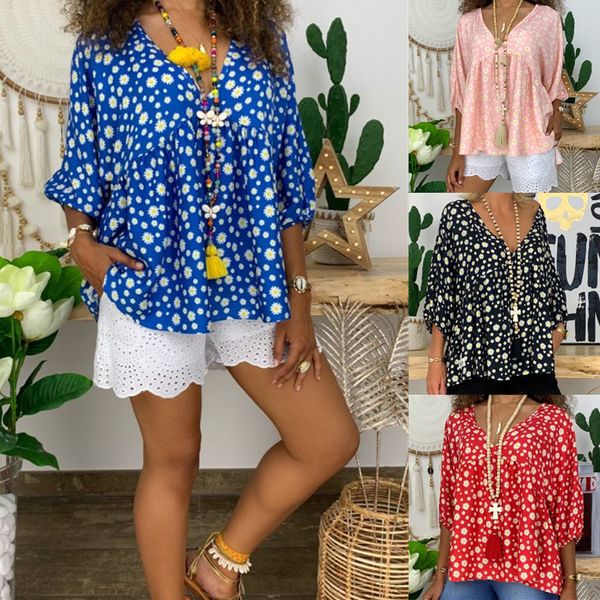 new womens 2021 floral print loose vneck long sleeve top, White 
new womens 2021 floral print loose vneck long sleeve top, White