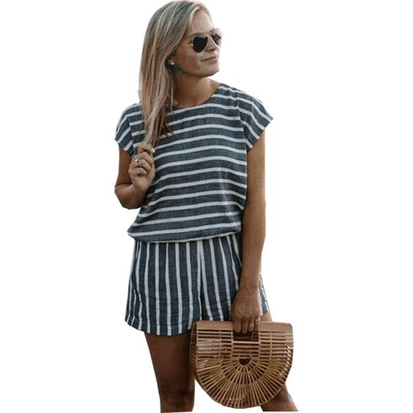 women's jumpsuits & rompers womens jumpsuit 2021 playsuits round neck summer fashion print striped backless short female vestidos oym09, Black;white 
women's jumpsuits & rompers womens jumpsuit 2021 playsuits round neck summer fashion print striped backless short female vestidos oym09, Black;white