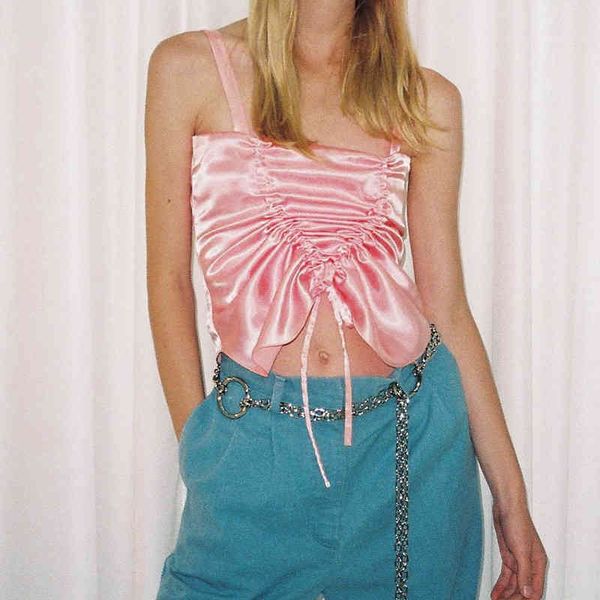 women drawstring slash neck camis tank summer satin sleeveless spaghetti strap solid ladies camisole crop 210517, White
women drawstring slash neck camis tank summer satin sleeveless spaghetti strap solid ladies camisole crop 210517, White