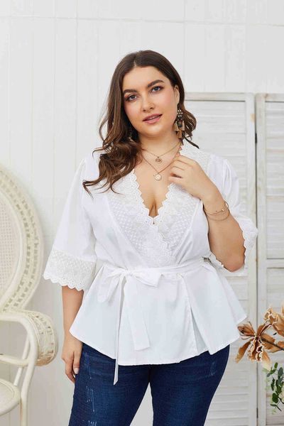 women's blouses & shirts plus size casual white color mid sleeve v neck sashes floral trimming women ctfg
women's blouses & shirts plus size casual white color mid sleeve v neck sashes floral trimming women ctfg