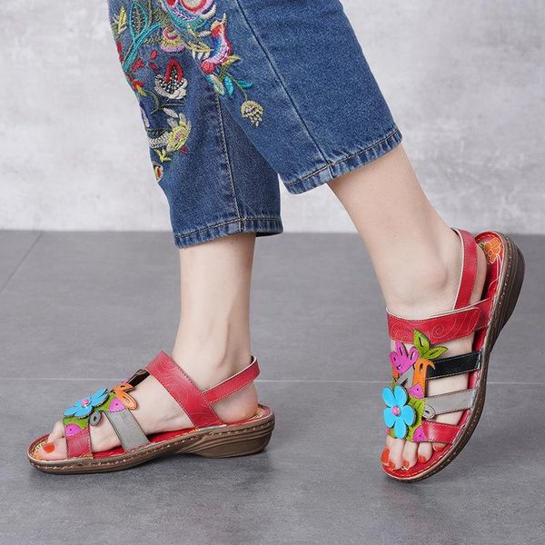 flat shoes women's genuine leather flower magic sticker national style comfortable cool sandals, Black
flat shoes women's genuine leather flower magic sticker national style comfortable cool sandals, Black