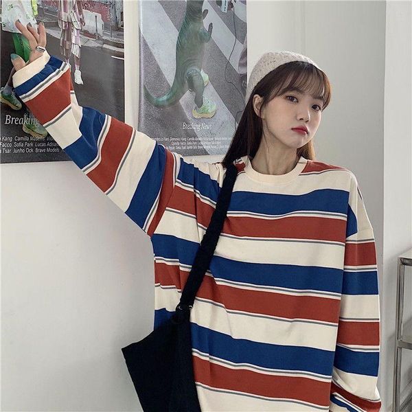 women's t-shirt japanese women thin 2021 spring autumn harajuku clothes vintage classic loose full-sleeved striped urban o-neck top, White
women's t-shirt japanese women thin 2021 spring autumn harajuku clothes vintage classic loose full-sleeved striped urban o-neck top, White