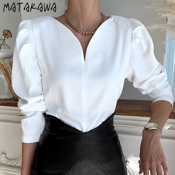 matakawa loose solid color puff sleeve blouses women korea chic minimalist french shirt chic v-neck temperament blusas 210513, White
matakawa loose solid color puff sleeve blouses women korea chic minimalist french shirt chic v-neck temperament blusas 210513, White