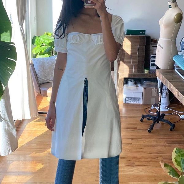 women's t-shirt summer fashion street solid color square collar t-shirts women split ends wrapped chest temperament 2021 cute tees, White
women's t-shirt summer fashion street solid color square collar t-shirts women split ends wrapped chest temperament 2021 cute tees, White