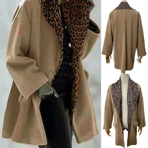 women's wool & blends classic leopard print lapel women coat single button autumn winter flap pockets long warm woolen outerwear stylis, Black
women's wool & blends classic leopard print lapel women coat single button autumn winter flap pockets long warm woolen outerwear stylis, Black