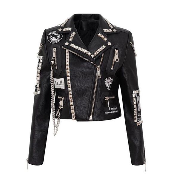 women's leather & faux spring autumn locomotive heavy industry rivet women coat punk style graffiti printed pu jacket short slim, Black
women's leather & faux spring autumn locomotive heavy industry rivet women coat punk style graffiti printed pu jacket short slim, Black