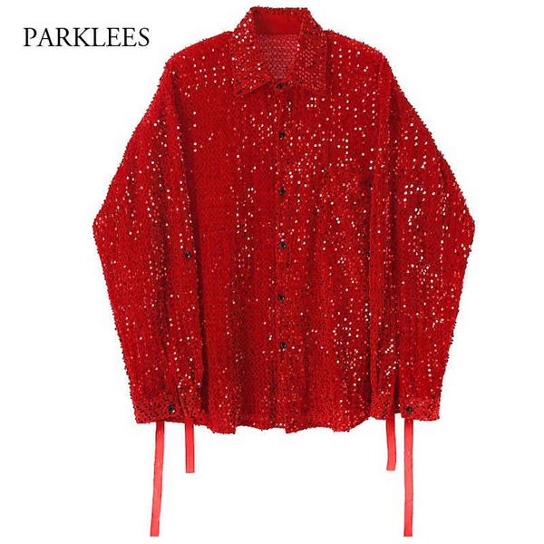 sequin metallic shirts men casual oversized mens shirt stage party disco night club costume chemise homme tassel bandage camisas 210524, White;black 
sequin metallic shirts men casual oversized mens shirt stage party disco night club costume chemise homme tassel bandage camisas 210524, White;black
