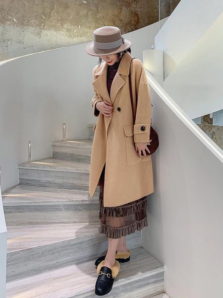 women's wool & blends suit collar double-sided cashmere coat medium and long korean loose autumn winter, Black 
women's wool & blends suit collar double-sided cashmere coat medium and long korean loose autumn winter, Black