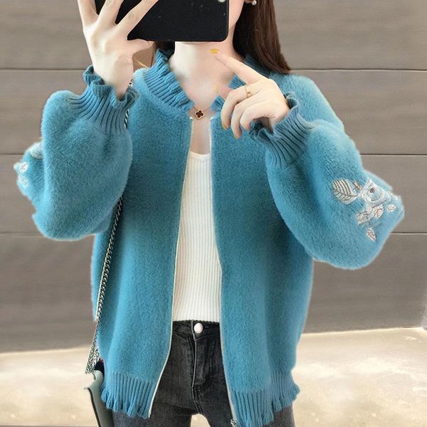 women's knits & tees solid autumn cardigans lantern sleeve female knit sweater with zipper ruffles collar casual ladies cardigan for ou, White
women's knits & tees solid autumn cardigans lantern sleeve female knit sweater with zipper ruffles collar casual ladies cardigan for ou, White