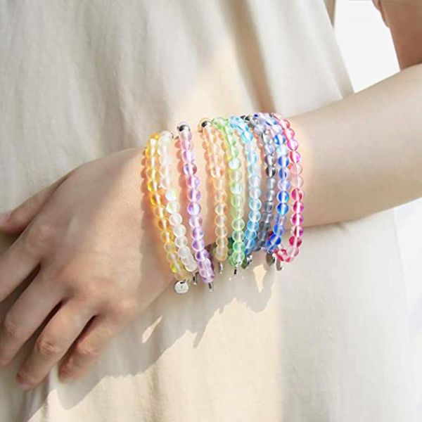 link, chain round mystic glass beaded stretch bracelet 8mm matte moonstone beads, Black
link, chain round mystic glass beaded stretch bracelet 8mm matte moonstone beads, Black