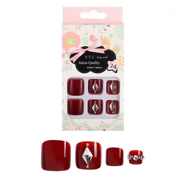 24pcs/set pretty finished foot nails acrylic nail tips with rhinestone natural pedicure decoration design diy french tip1, Red;gold
24pcs/set pretty finished foot nails acrylic nail tips with rhinestone natural pedicure decoration design diy french tip1, Red;gold