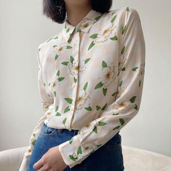 women's blouses & shirts 100% silk floral print women shirt long sleeve single-breasted casual wild loose lady blouse, White
women's blouses & shirts 100% silk floral print women shirt long sleeve single-breasted casual wild loose lady blouse, White