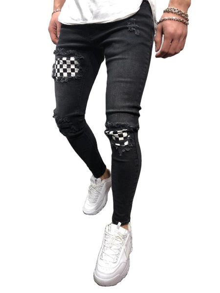 men's jeans hip hop slim hole leggings badge black patchwork jogger for men, Blue
men's jeans hip hop slim hole leggings badge black patchwork jogger for men, Blue