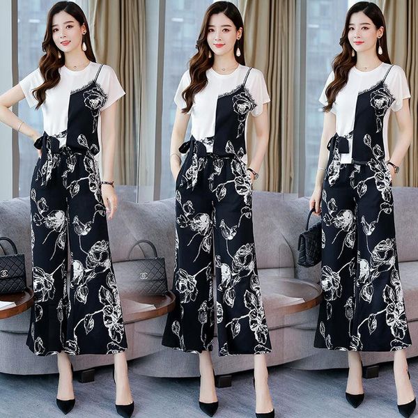 women loose two pieces set female clothes print floral t shirt and plus size wide leg pants 2 piece suit z01 dress, White
women loose two pieces set female clothes print floral t shirt and plus size wide leg pants 2 piece suit z01 dress, White