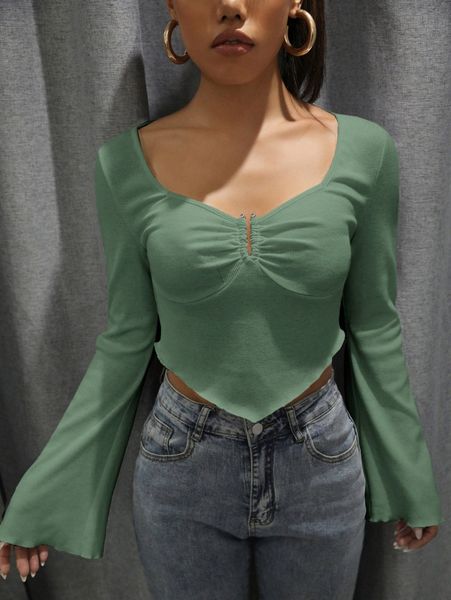 sweetheart neck trumpet sleeve tee b86k#, White
sweetheart neck trumpet sleeve tee b86k#, White