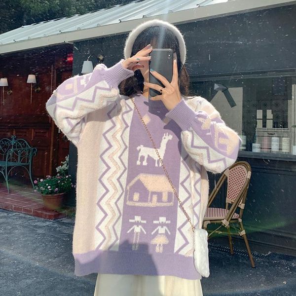 women's sweaters purple gentle ladies sweater winter long-sleeved oversize cute cartoon geometric printing japanese sweet knitted warm, White;black
women's sweaters purple gentle ladies sweater winter long-sleeved oversize cute cartoon geometric printing japanese sweet knitted warm, White;black