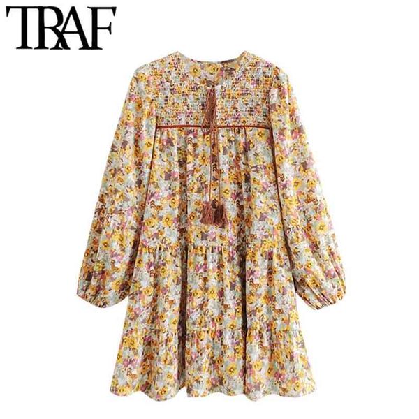 women fashion with tassel floral print mini dress vintage long sleeve smocked elastic female dresses vestidos 210507, Black;gray
women fashion with tassel floral print mini dress vintage long sleeve smocked elastic female dresses vestidos 210507, Black;gray