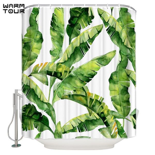 shower curtains tropical leaves banana palm bathroom fabric accessories curtain