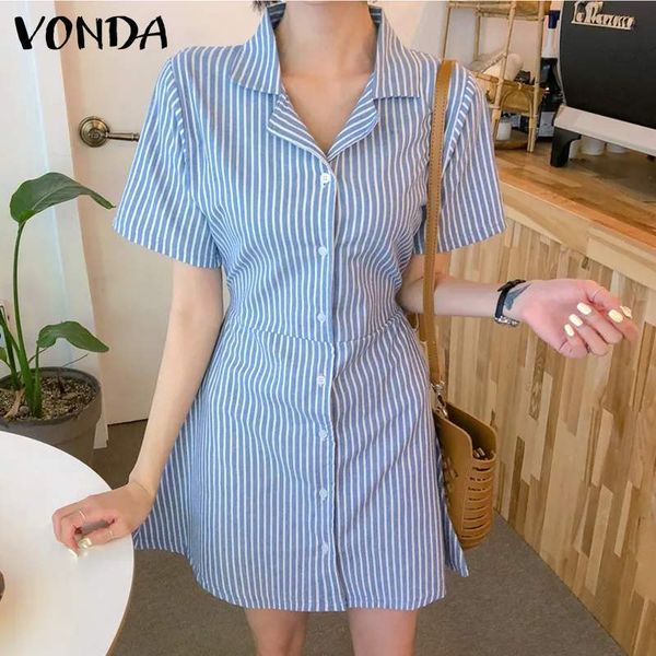 summer shorts sleeve pleated striped dress vonda casual lapel collar button up shirts dress ladies bohemian vestido elegant robe x0521, Black;gray
summer shorts sleeve pleated striped dress vonda casual lapel collar button up shirts dress ladies bohemian vestido elegant robe x0521, Black;gray