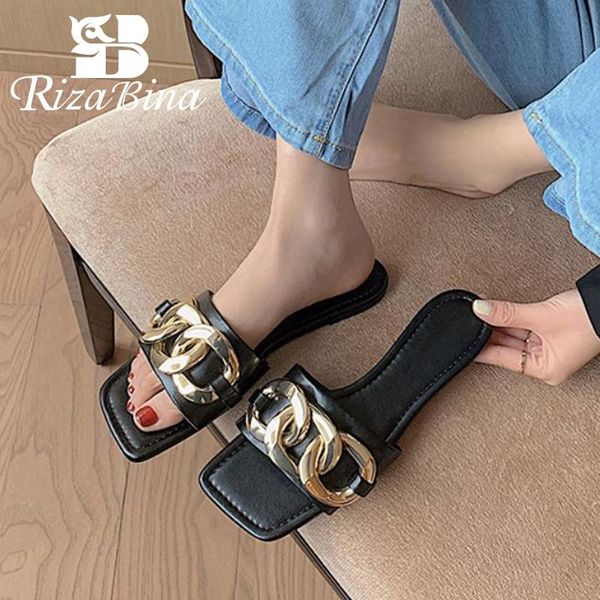 slippers rizabina women sandals real leather metal chain fashion cool vacation summer shoes footwear size 33-40, Black
slippers rizabina women sandals real leather metal chain fashion cool vacation summer shoes footwear size 33-40, Black