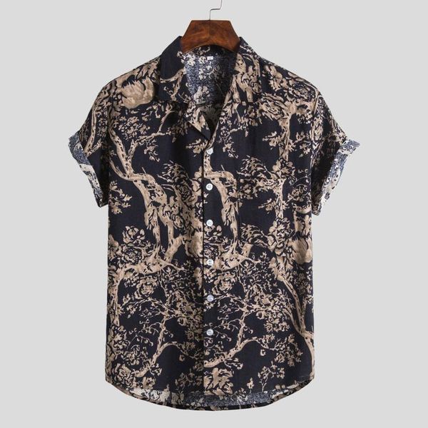 men's casual shirts mens fashion short sleeve cotton-linen printing lapel pocket blouse, White;black
men's casual shirts mens fashion short sleeve cotton-linen printing lapel pocket blouse, White;black