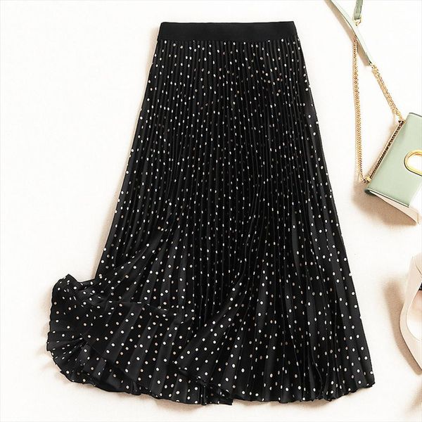 long elastic waist dots women skirts print pleated maxi beach boho vintage high waisted princess travel n50, Black
long elastic waist dots women skirts print pleated maxi beach boho vintage high waisted princess travel n50, Black