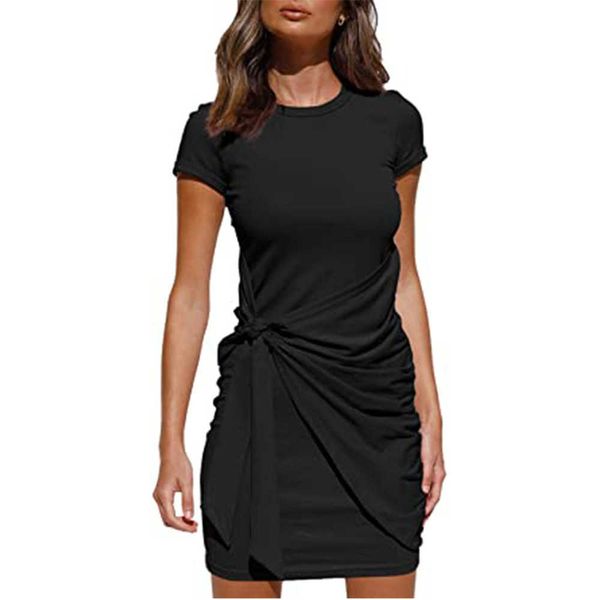selling short sleeve round neck pleated bow belt dress in spring and summer, Black;gray
selling short sleeve round neck pleated bow belt dress in spring and summer, Black;gray