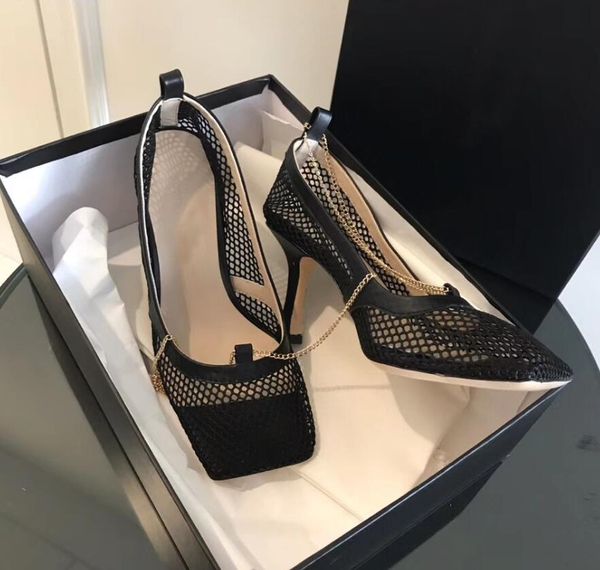 stretch high heels sandals designer luxury women gold chain mesh square toe high-heeled shoes calfskin upper 9cm comfortable stable with box, Black
stretch high heels sandals designer luxury women gold chain mesh square toe high-heeled shoes calfskin upper 9cm comfortable stable with box, Black