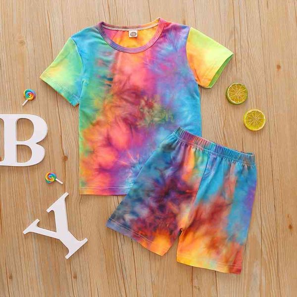 2 pieces kids suit set tie-dye print round neck short sleeve t-shirt short pants for girls boys style, White
2 pieces kids suit set tie-dye print round neck short sleeve t-shirt short pants for girls boys style, White