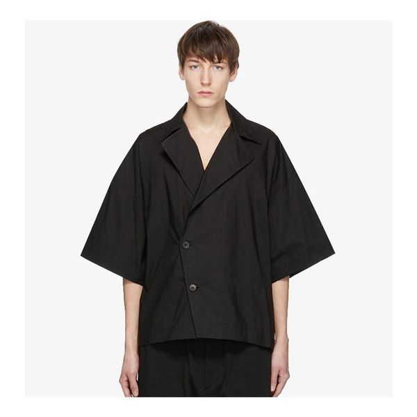 men's casual shirts summer super loose silhouette big shoulder lapel solid color short-sleeved shirt geometric jacket, White;black
men's casual shirts summer super loose silhouette big shoulder lapel solid color short-sleeved shirt geometric jacket, White;black