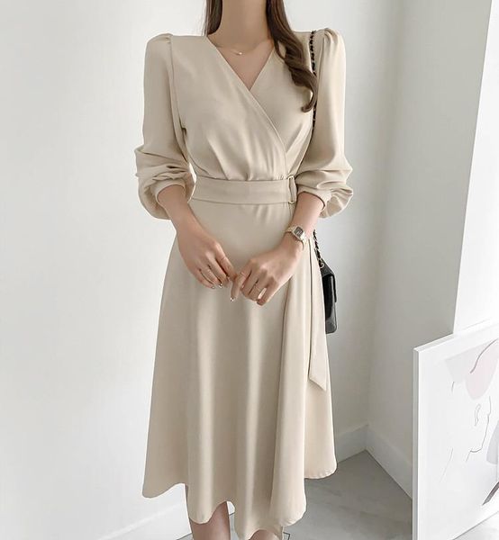 casual dresses women korean fashion chiffon maxi bandage elegant long sleeve midi vestido office lady v neck dress, Black;gray
casual dresses women korean fashion chiffon maxi bandage elegant long sleeve midi vestido office lady v neck dress, Black;gray