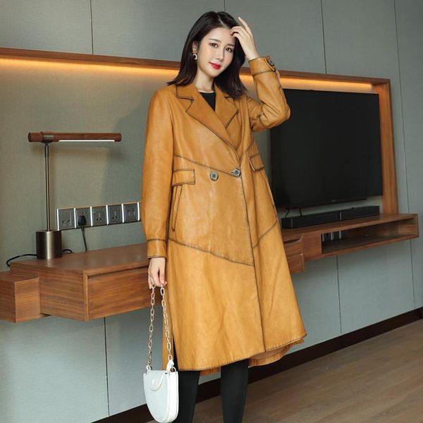 women's leather & faux jacket 2021 spring real autumn 200% sheepskin coat vintage long windbreaker luxury jackets women 9228 kj, Black
women's leather & faux jacket 2021 spring real autumn 200% sheepskin coat vintage long windbreaker luxury jackets women 9228 kj, Black