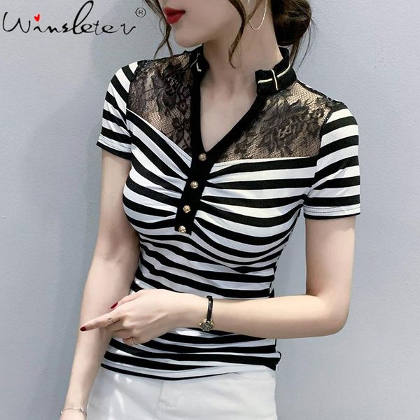 women's t-shirt summer european style cotton fashion stripe drape button short sleeve patcwork lace women tees 2021 t13917a, White
women's t-shirt summer european style cotton fashion stripe drape button short sleeve patcwork lace women tees 2021 t13917a, White