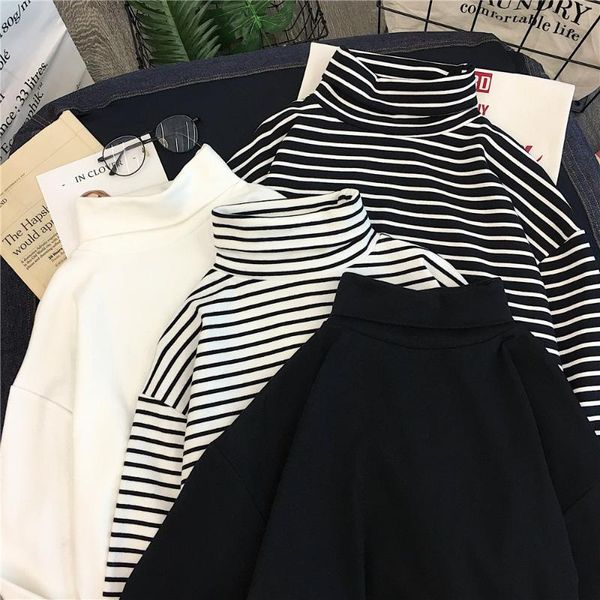 women's t-shirt woman tshirts black white striped solid aesthetic turtleneck goth pullovers korean vintage kpop long sleeve women 2021
women's t-shirt woman tshirts black white striped solid aesthetic turtleneck goth pullovers korean vintage kpop long sleeve women 2021