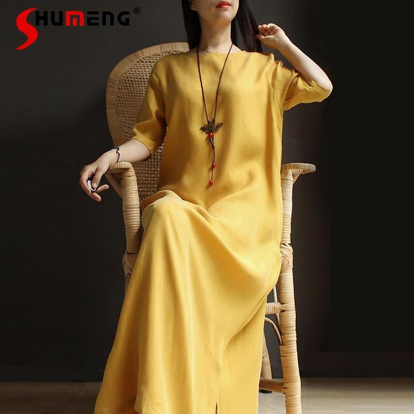party dresses loose artistic waist yellow long dress ladies 2021 summer short sleeve solid color o neck slit side robe female, White;black
party dresses loose artistic waist yellow long dress ladies 2021 summer short sleeve solid color o neck slit side robe female, White;black