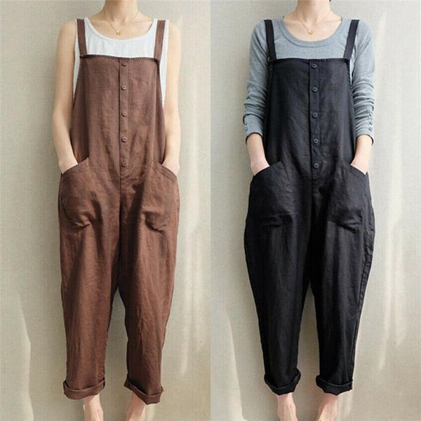 women's jumpsuits & rompers 2021 women casual cotton and linen pants sleeveless strap harem trousers solid button with pockets, Black;white
women's jumpsuits & rompers 2021 women casual cotton and linen pants sleeveless strap harem trousers solid button with pockets, Black;white
