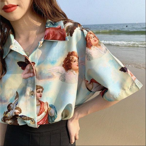 summer womens women shirt classic angel print loose short sleeve blouse streetwear roupas femininas bluse female, White
summer womens women shirt classic angel print loose short sleeve blouse streetwear roupas femininas bluse female, White