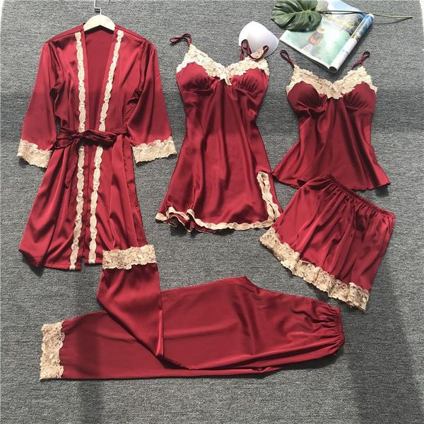 women's sleepwear women pijamas nightdress 5 piece set sleep lace pyjamas femme bathrobe nightwear clothing, Black;red
women's sleepwear women pijamas nightdress 5 piece set sleep lace pyjamas femme bathrobe nightwear clothing, Black;red