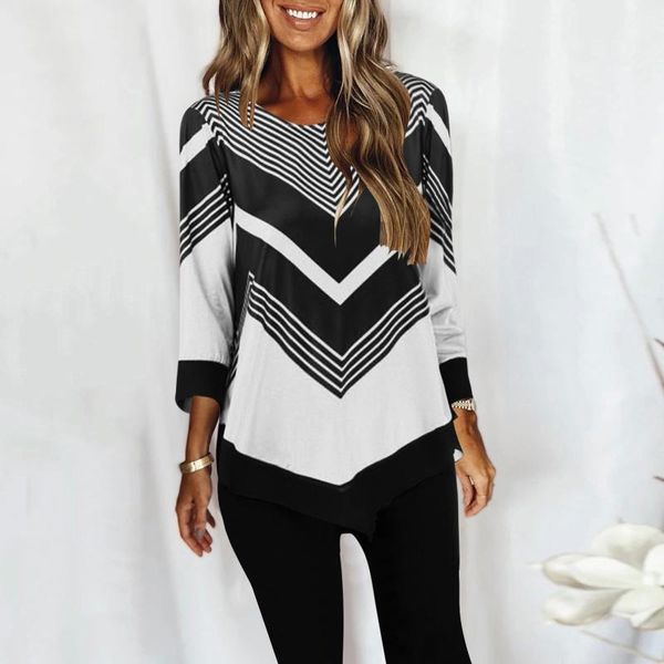 women's blouses & shirts 3/4 sleeve casual women blouse irregular hem block color floral print lady shirt black and white striped r5
women's blouses & shirts 3/4 sleeve casual women blouse irregular hem block color floral print lady shirt black and white striped r5