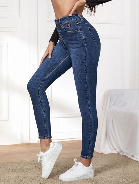 high waist patch detail skinny jeans u8ww#, Blue
high waist patch detail skinny jeans u8ww#, Blue