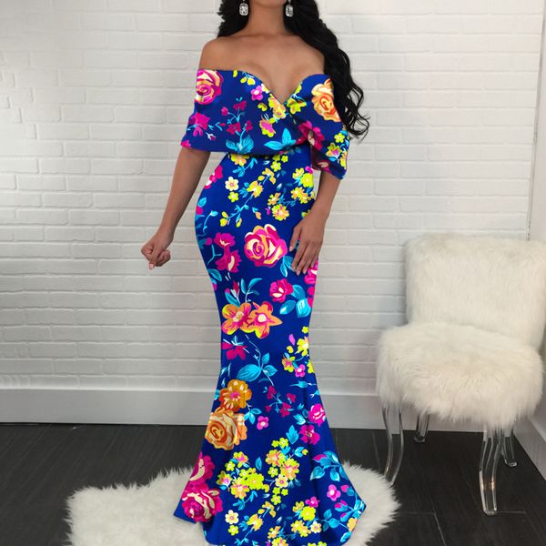off shoulder floral print mermaid dresses elegant long prom party dress african women vintage bodycon maxi robe robe de soiree, White
off shoulder floral print mermaid dresses elegant long prom party dress african women vintage bodycon maxi robe robe de soiree, White