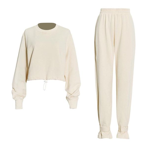 women's two piece pants 2021 fashion tracksuit women sportwear solid color round neck short sweatshirt and high waist elastic, White
women's two piece pants 2021 fashion tracksuit women sportwear solid color round neck short sweatshirt and high waist elastic, White