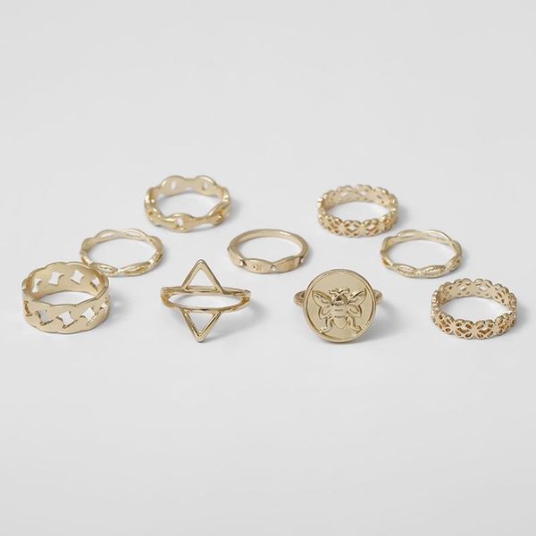 cluster rings 9pcs/set bohemia simple design hollow geometric finger set multi layer opening knuckle for women ladies jewelry, Golden;silver
cluster rings 9pcs/set bohemia simple design hollow geometric finger set multi layer opening knuckle for women ladies jewelry, Golden;silver
