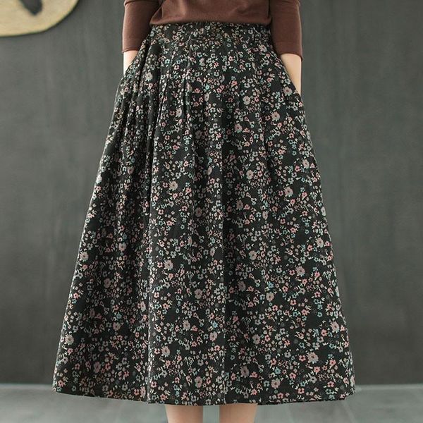 johnature 2021 autumn retro floral print pocket elastic waist half skirts loose comfortable all-match women fashion skirt, Black
johnature 2021 autumn retro floral print pocket elastic waist half skirts loose comfortable all-match women fashion skirt, Black