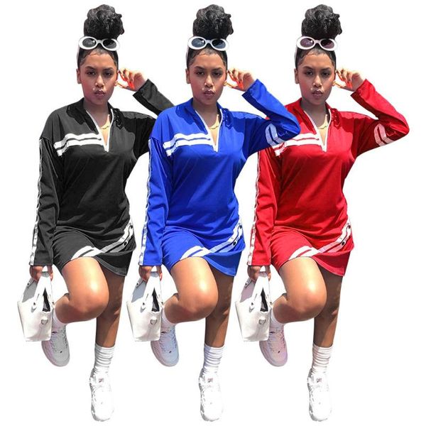 white striped patchwork sportswear mini dress for women zipper up stand collar bandage dresses casual fall plus size robe femme, Black;gray
white striped patchwork sportswear mini dress for women zipper up stand collar bandage dresses casual fall plus size robe femme, Black;gray