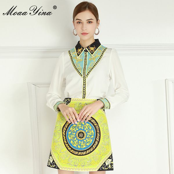 spring fashion designer set women turn-down collar white shirt +vintage print skirt elegant two-piece suit 210524
spring fashion designer set women turn-down collar white shirt +vintage print skirt elegant two-piece suit 210524