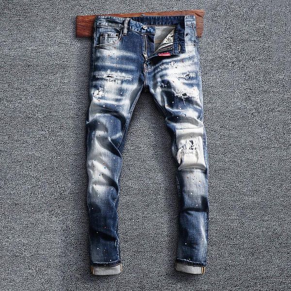 men's jeans street style fashion men retro blue elastic slim fit destroyed ripped patchwork designer hip hop splashed pants
men's jeans street style fashion men retro blue elastic slim fit destroyed ripped patchwork designer hip hop splashed pants